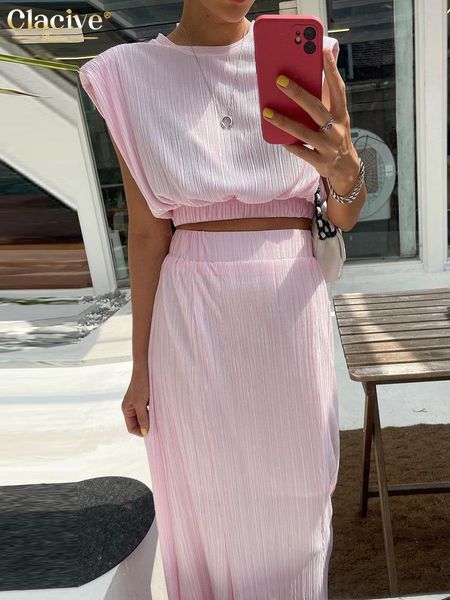 dress clacive summer oneck crop set woman 2 pieces elegant loose high waist skirt set female casual pleated pink suits with skirt, White
dress clacive summer oneck crop set woman 2 pieces elegant loose high waist skirt set female casual pleated pink suits with skirt, White