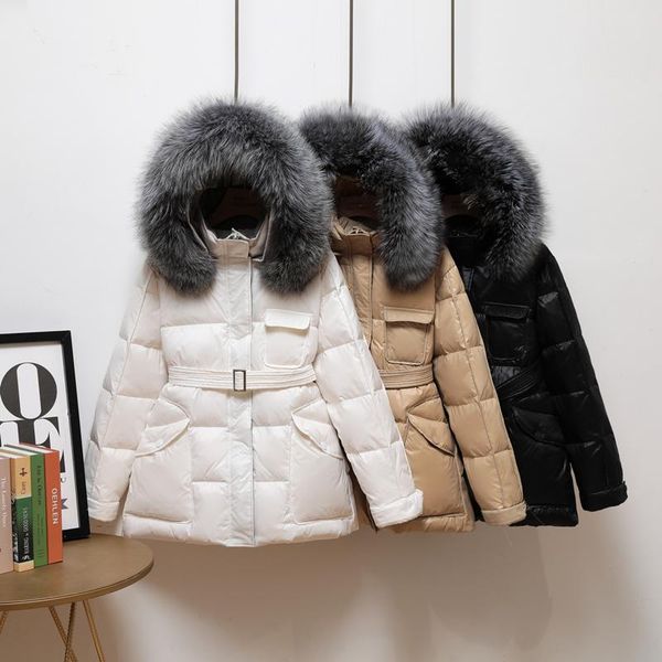 parkas 2021 winter 90% white duck down coat women large natural fox fur hooded warm jacket sash tie up parkas snow outwear, Black
parkas 2021 winter 90% white duck down coat women large natural fox fur hooded warm jacket sash tie up parkas snow outwear, Black