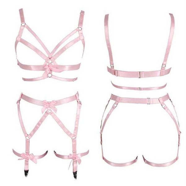 women pink bow full body harness bra elastic plus size cupless bra hollow out strappy garter belt punk gothic lingerie set s0306t, Red;black
women pink bow full body harness bra elastic plus size cupless bra hollow out strappy garter belt punk gothic lingerie set s0306t, Red;black