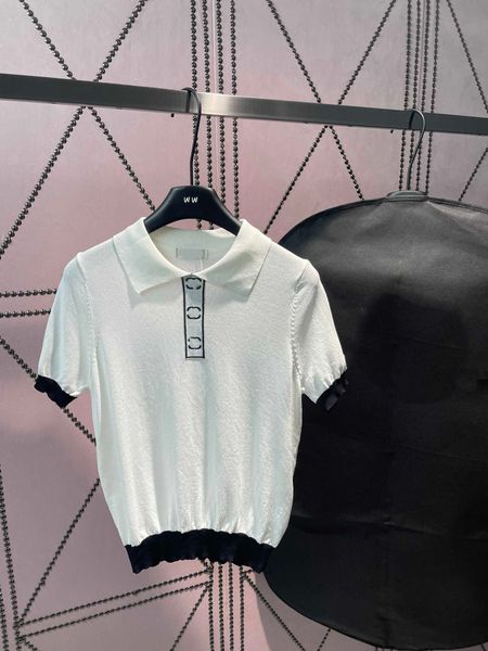23ss womens knits womens designer clothing splice color logo lapel short-sleeved knitwear womens clothes, White
23ss womens knits womens designer clothing splice color logo lapel short-sleeved knitwear womens clothes, White
