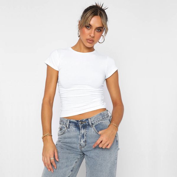 women's pullover t-shirt solid color casual short-sleeved close-fitting for 2023 summer breathable moistured short tee europe and amer, White
women's pullover t-shirt solid color casual short-sleeved close-fitting for 2023 summer breathable moistured short tee europe and amer, White