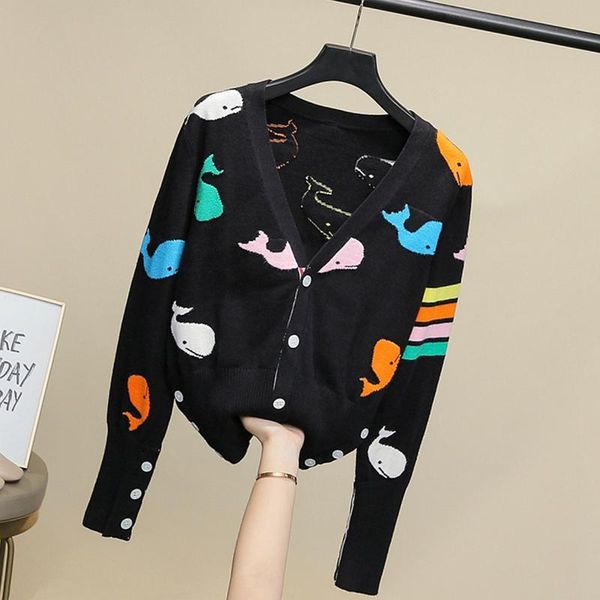 sweaters tb color small whale jacquard jacket women's autumn and winter new college style vneck longsleeved knitted cardigan top, White;black
sweaters tb color small whale jacquard jacket women's autumn and winter new college style vneck longsleeved knitted cardigan top, White;black