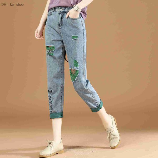 women's jeans perforated denim pants for fit and slimming 2023 spring/summer new embroidered harlan cropped1, Blue
women's jeans perforated denim pants for fit and slimming 2023 spring/summer new embroidered harlan cropped1, Blue