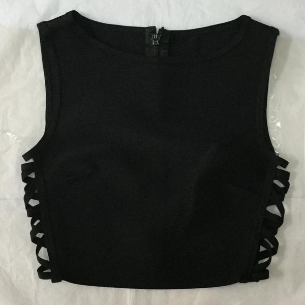 tanks fashion black oneck hollow out sleeveless bandage, Black;white
