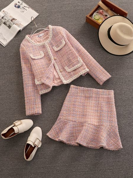 two piece dress fall winter plaid tweed skirt two piece set women woolen short jacket coat mermaid skirt suits sweet 2 piece set 230421, White
two piece dress fall winter plaid tweed skirt two piece set women woolen short jacket coat mermaid skirt suits sweet 2 piece set 230421, White