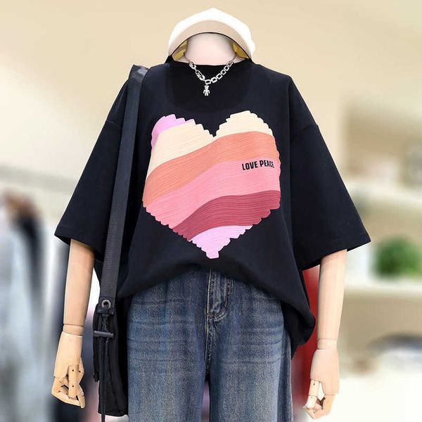cotton short pure sleeved t-shirt for women's summer loose fitting oversized love printed 2023 new style inner layered bottom shirt, White
cotton short pure sleeved t-shirt for women's summer loose fitting oversized love printed 2023 new style inner layered bottom shirt, White