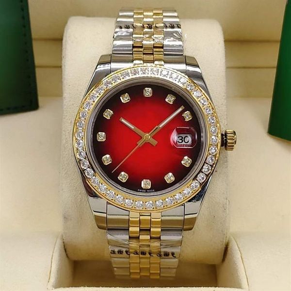 men and women automatic mechanical watch 41mm calendar red diamond bezel stainless steel fold buckle waterproof342r, Slivery;brown
men and women automatic mechanical watch 41mm calendar red diamond bezel stainless steel fold buckle waterproof342r, Slivery;brown