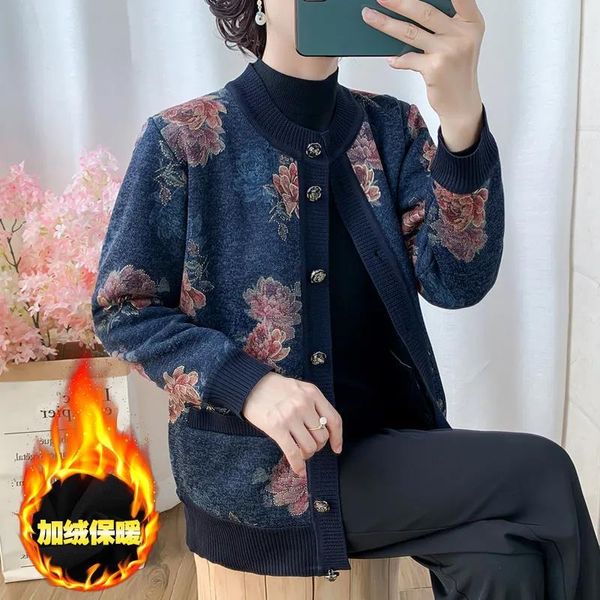 sweaters middleaged elderly mother sweater coat autumn winter cardigan coat women printed sweater grandma warm add fleece outerwear top, White;black
sweaters middleaged elderly mother sweater coat autumn winter cardigan coat women printed sweater grandma warm add fleece outerwear top, White;black