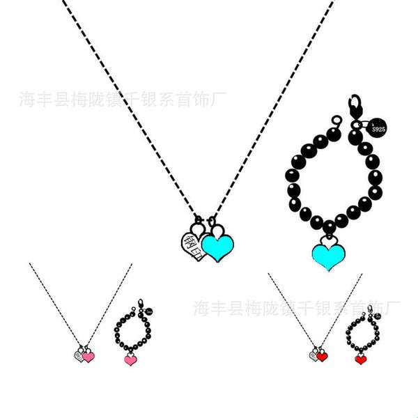 designersterling silver s925 tiffy love necklace women's pink enamel double t style buddha bead chain can be traceless, Black
designersterling silver s925 tiffy love necklace women's pink enamel double t style buddha bead chain can be traceless, Black