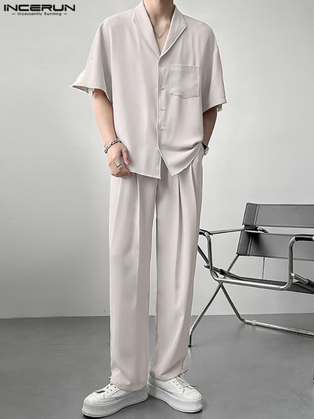 men s tracksuits 2023 fashion sets solid color lapel short sleeve shirt straight pants 2pcs streetwear korean casual suits 5xl incerun 23042, Gray
men s tracksuits 2023 fashion sets solid color lapel short sleeve shirt straight pants 2pcs streetwear korean casual suits 5xl incerun 23042, Gray