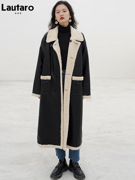 jackets lautaro winter long warm thick reversible faux sheepskin coat women pockets double breasted luxury designer european fashion, Black;brown
jackets lautaro winter long warm thick reversible faux sheepskin coat women pockets double breasted luxury designer european fashion, Black;brown