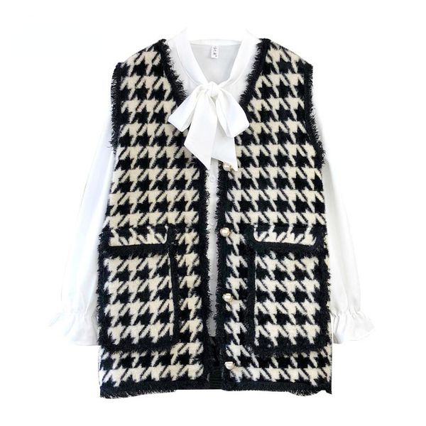 vests houndstooth faux mink fur women spring autumn singlebreasted waistcoat knitted vest sleeveless jacket, Black;white
vests houndstooth faux mink fur women spring autumn singlebreasted waistcoat knitted vest sleeveless jacket, Black;white