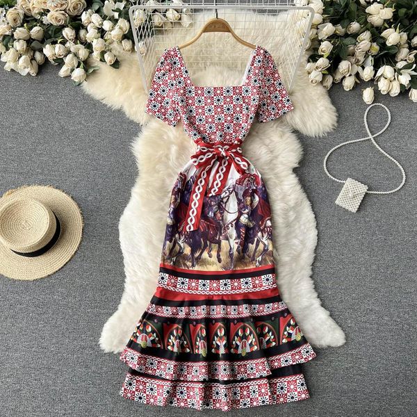 dress frech style chic square neck short sleeve dress for women summer vintage lace up waist long dress lady elegant party vestidos, White
dress frech style chic square neck short sleeve dress for women summer vintage lace up waist long dress lady elegant party vestidos, White