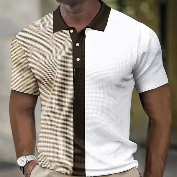 men's polos fashion patchwork contrast color waffed men's polo shirt casual loose button lapel short sleeve men clothes spring su, White;black
men's polos fashion patchwork contrast color waffed men's polo shirt casual loose button lapel short sleeve men clothes spring su, White;black