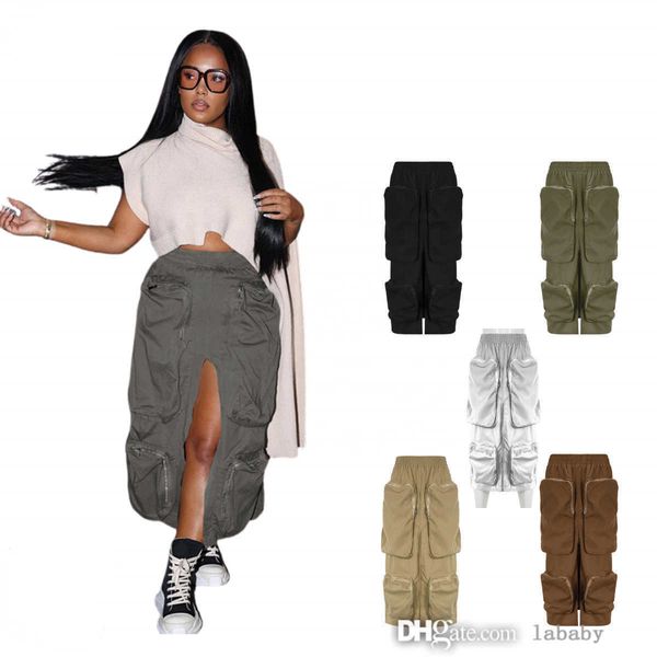 summer womens skirts midi length high slit cargo skirt pure color high waist workwear skirt with large zipper pockets, Black;gray
summer womens skirts midi length high slit cargo skirt pure color high waist workwear skirt with large zipper pockets, Black;gray