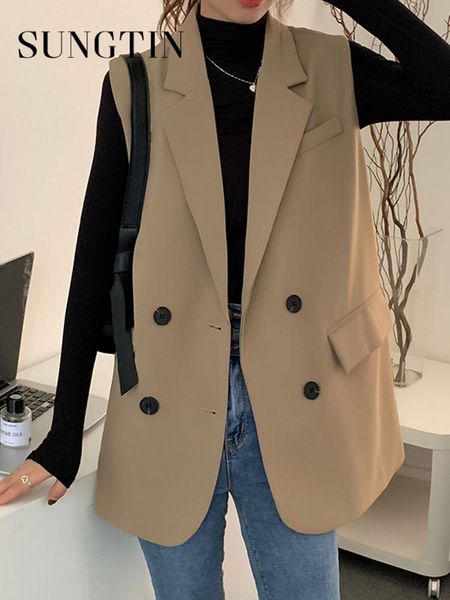 vests sungtin office lady blazer vest women spring double breasted loose casual vest coat female korean fashion sleeveless elegant top, Black;white
vests sungtin office lady blazer vest women spring double breasted loose casual vest coat female korean fashion sleeveless elegant top, Black;white
