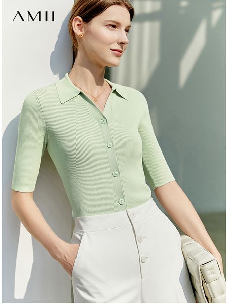 women's t-shirt amii minimalist summer tshirts for women fashion polo slim casual knit t shirt short sleeve solid female clothing 1224, White
women's t-shirt amii minimalist summer tshirts for women fashion polo slim casual knit t shirt short sleeve solid female clothing 1224, White