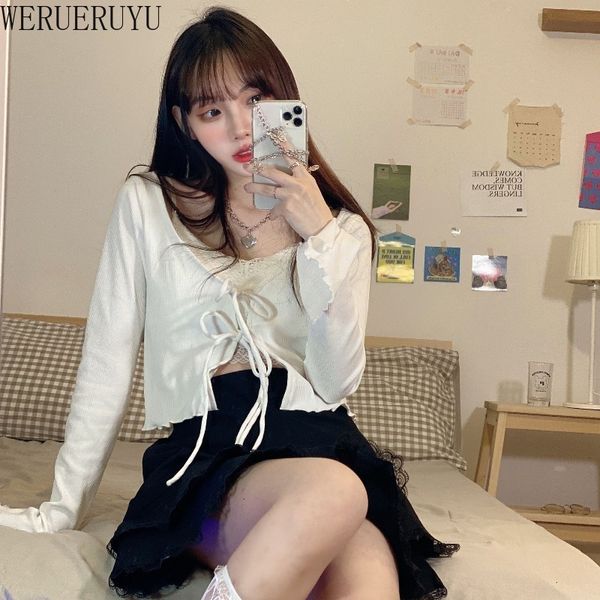 women's t-shirt werueruyu sunscreen short strap v-neck knitted summer autumn small cardigan thin long-sleeved 230421, White
women's t-shirt werueruyu sunscreen short strap v-neck knitted summer autumn small cardigan thin long-sleeved 230421, White