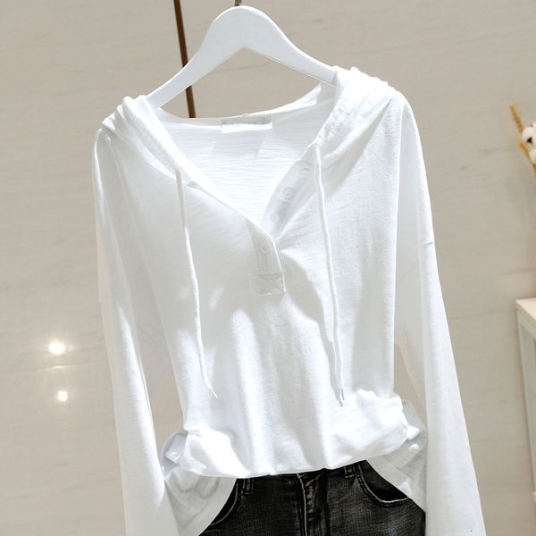 womens tshirt summer thin cotton linen loose inner layer outer white hooded long sleeve tshirt bottom sunscreen clothing 230420
womens tshirt summer thin cotton linen loose inner layer outer white hooded long sleeve tshirt bottom sunscreen clothing 230420