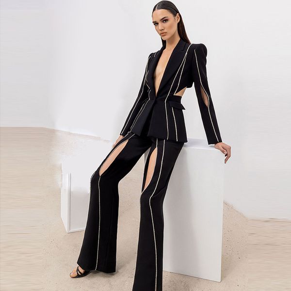 women's two piece pants 2 piece set new fashion designer suit set women's single button hollow out diamonds beaded blazer flare pa, White
women's two piece pants 2 piece set new fashion designer suit set women's single button hollow out diamonds beaded blazer flare pa, White