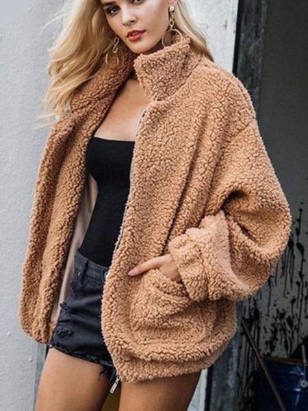 fur fitaylor new spring women teddy bear coat stand collar loose plush jacket zipper solid warm outwear faux lamb coats, Black
fur fitaylor new spring women teddy bear coat stand collar loose plush jacket zipper solid warm outwear faux lamb coats, Black