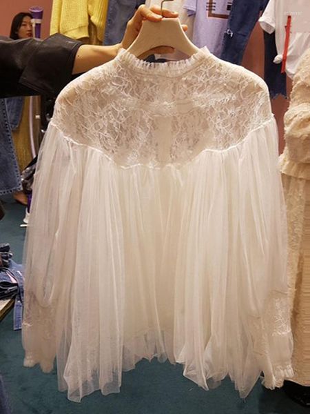 Women' Blouses Korea Style LACE Women Blouse Spring Mesh Soft Cotton Long Sleeve Advanced Solid Color Patchwork For Girls, White
Women' Blouses Korea Style LACE Women Blouse Spring Mesh Soft Cotton Long Sleeve Advanced Solid Color Patchwork For Girls, White