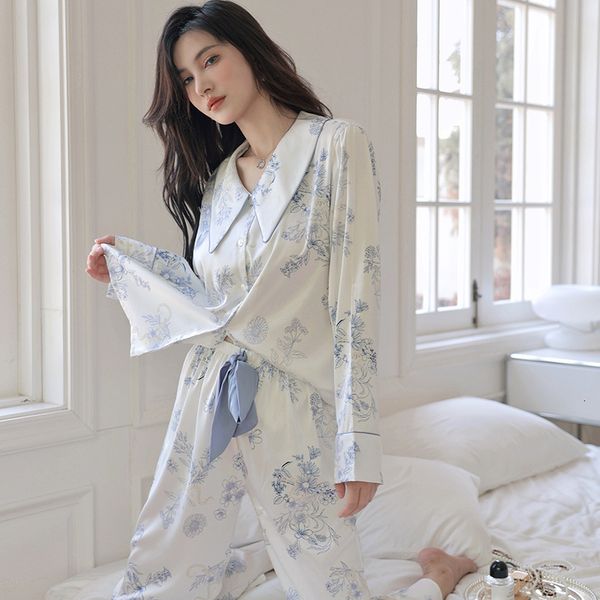 women's sleepwear silk satin sleepwear women fresh blue white pajamas set spring summer home clothes long sleeve pant suit pyjama femme, Black;red
women's sleepwear silk satin sleepwear women fresh blue white pajamas set spring summer home clothes long sleeve pant suit pyjama femme, Black;red