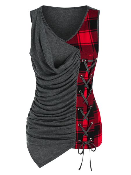 t-shirt plaid lace up haczyk i oko tank sprawdzone cami spaghetti pasek koszulki damskie, White
t-shirt plaid lace up haczyk i oko tank sprawdzone cami spaghetti pasek koszulki damskie, White