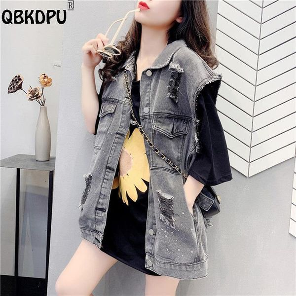 vests streetwear frayed design denim vest women plus size vintage sleeveless black jean jacket punk waistcoat loose chaleco mujer, Black;white
vests streetwear frayed design denim vest women plus size vintage sleeveless black jean jacket punk waistcoat loose chaleco mujer, Black;white