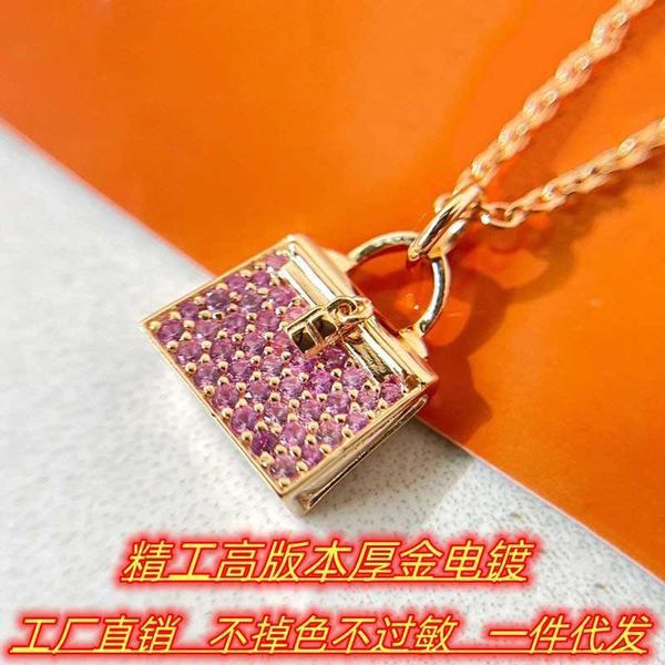 designerhigh version s925 sterling silver herms new full sky star small lock bag 18k rose gold necklace for women, Black
designerhigh version s925 sterling silver herms new full sky star small lock bag 18k rose gold necklace for women, Black