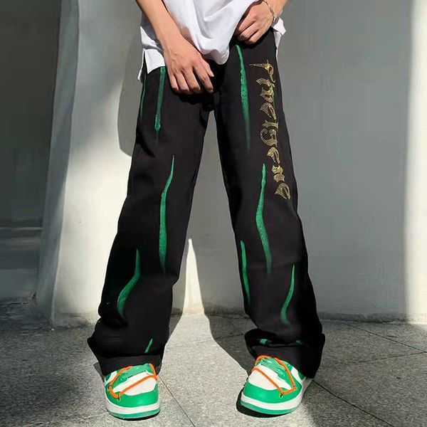 men's jeans painted color splash ink print mens jeans straight drill golden letter harajuku loose couple denim trousers baggy pants 202, Blue
men's jeans painted color splash ink print mens jeans straight drill golden letter harajuku loose couple denim trousers baggy pants 202, Blue