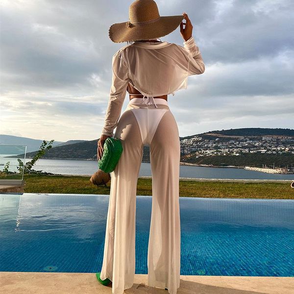 pants chiffon summer 4 piece set deep v crop + lapel jacket +elastic waist pants loose wide leg women see through pants sets, White
pants chiffon summer 4 piece set deep v crop + lapel jacket +elastic waist pants loose wide leg women see through pants sets, White