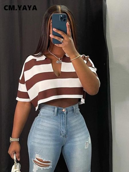 t-shirt cm.yaya women striped short sleeve turn down neck mini tee fashion basic tshirts for 2022 summer, White
t-shirt cm.yaya women striped short sleeve turn down neck mini tee fashion basic tshirts for 2022 summer, White