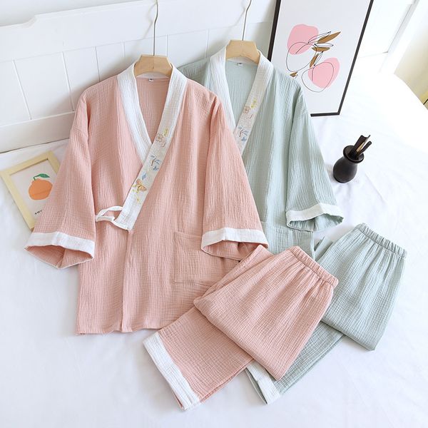 women's sleepwear japanese kimono pajamas women 100% cotton gauze pajama set v-neck three quarter solid sleepwear plus size two piece s, Black;red
women's sleepwear japanese kimono pajamas women 100% cotton gauze pajama set v-neck three quarter solid sleepwear plus size two piece s, Black;red