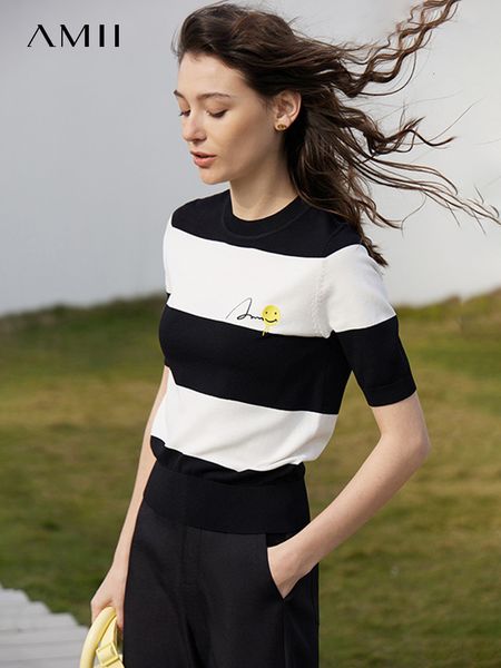 women's t-shirt amii minimalism spring t-shirt for women striped short sleeve smile face loose t-shirts elegant summer tees 12321035 23, White
women's t-shirt amii minimalism spring t-shirt for women striped short sleeve smile face loose t-shirts elegant summer tees 12321035 23, White