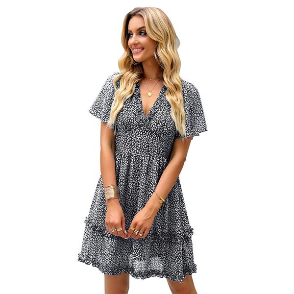 v neck a-line mini casual dress polyester pullover flare short sleeves ruches high waist loose leopard printed panelled ruffles chiffon fash, Black;gray
v neck a-line mini casual dress polyester pullover flare short sleeves ruches high waist loose leopard printed panelled ruffles chiffon fash, Black;gray