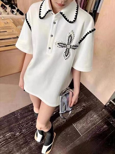 polos summer women shirt solid white stitching short sleeves polo collar loose female buttons diamond loose long t shirt 2022
polos summer women shirt solid white stitching short sleeves polo collar loose female buttons diamond loose long t shirt 2022