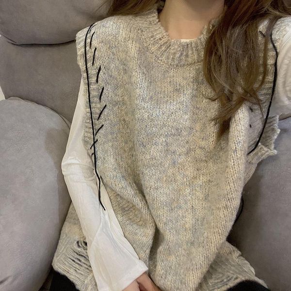 vests itoolin y2k streetwear oneck hole loose sweater women solid knitted sweater sleeveless vests casual outwear autumn jumpers, Black;white
vests itoolin y2k streetwear oneck hole loose sweater women solid knitted sweater sleeveless vests casual outwear autumn jumpers, Black;white