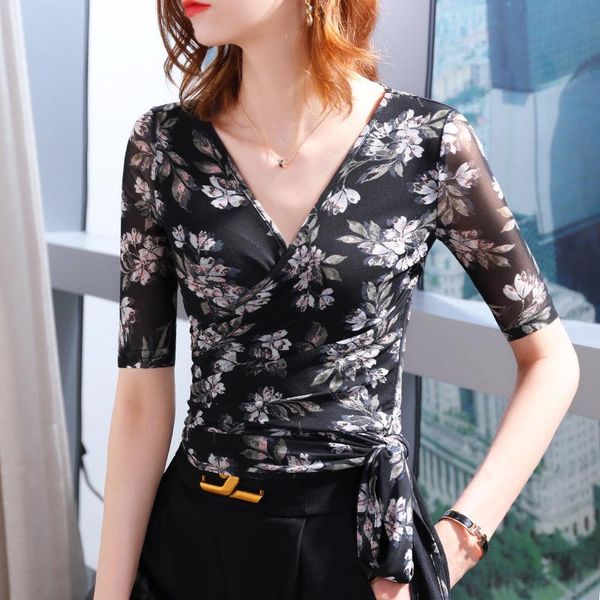 t-shirt stretch mesh shortsleeved tshirt bottoming shirt women's summer new western style floral cross straps vneck wrap top, White
t-shirt stretch mesh shortsleeved tshirt bottoming shirt women's summer new western style floral cross straps vneck wrap top, White