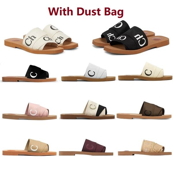 

2023 women woody slippers mules flat chole sandals slides designer canvas white black sail womens fashion outdoor beach slipper shoes for wo
