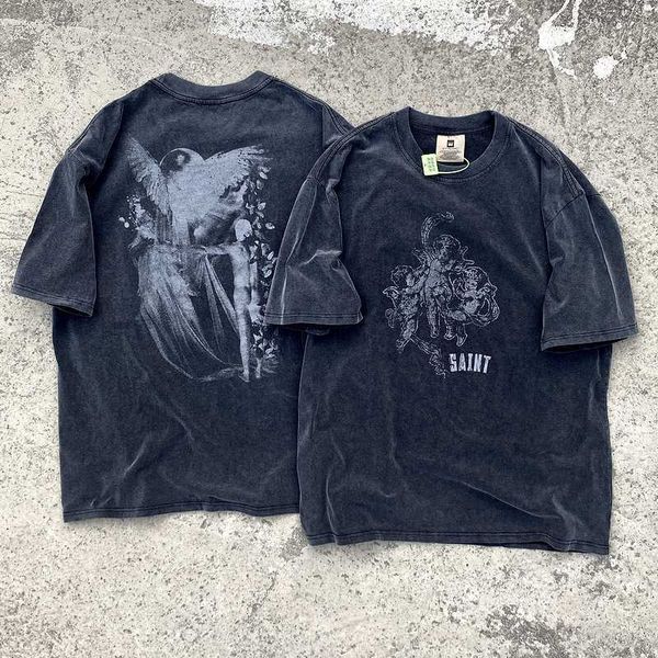 men's t-shirts saint michael cho "abstract little angel" high street distressed wash vintage short sleeve iels, White;black
men's t-shirts saint michael cho "abstract little angel" high street distressed wash vintage short sleeve iels, White;black