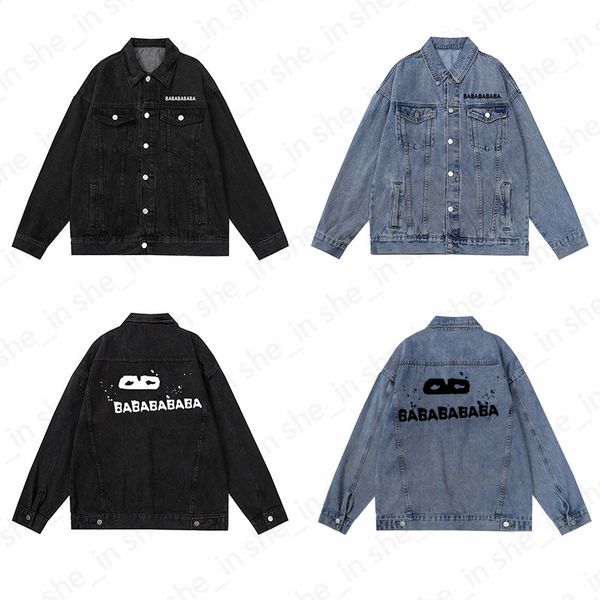 

Mens Denim Jackets Woman Lamb Wool Jacket Fashion Oversized Coat Winter Classic Print Graffiti Coats Womens Outerwear Man Tops Clothing S-Xl, Black