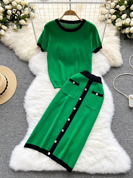 two piece dress singreiny gentle knitted summer women sets o neck elastic waist button fashion french style elegant two piece set 230421, White
two piece dress singreiny gentle knitted summer women sets o neck elastic waist button fashion french style elegant two piece set 230421, White