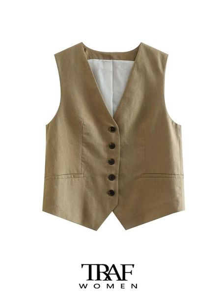 vests traf women fashion front buttons linen cropped waistcoat vintage v neck sleeveless female outerwear chic vest, Black;white
vests traf women fashion front buttons linen cropped waistcoat vintage v neck sleeveless female outerwear chic vest, Black;white