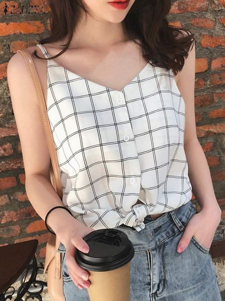 t-shirt zanzea women loose summer plaid print sleeveless v neck casual tank blouses elegant shirts female beach holiday camis, White
t-shirt zanzea women loose summer plaid print sleeveless v neck casual tank blouses elegant shirts female beach holiday camis, White