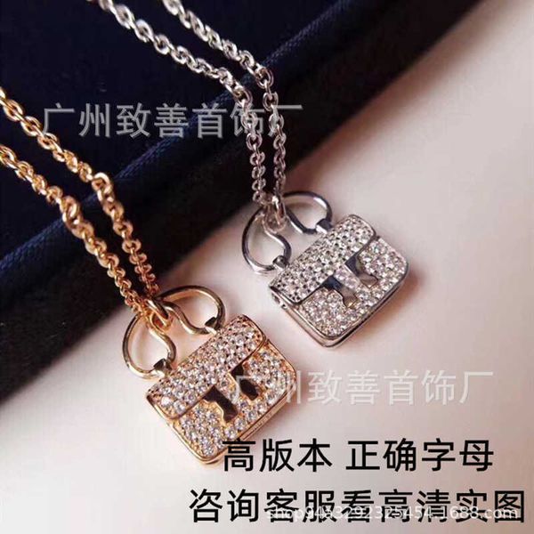 designer herms's new kangkang bag necklace women's 18k rose gold v igh version letter full diamond pendant collar chain, Black
designer herms's new kangkang bag necklace women's 18k rose gold v igh version letter full diamond pendant collar chain, Black