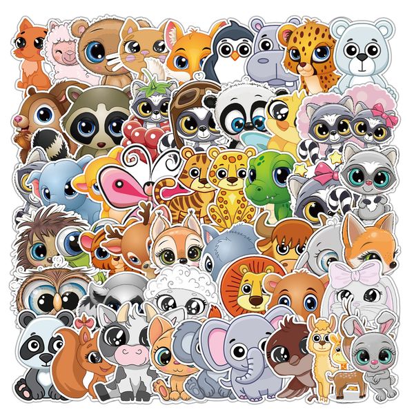 pack of 50pcs wholesale cartoon animals stickers waterproof no-duplicate water bottle notebook skateboard luggage phone case car decals kids