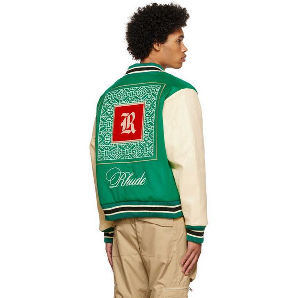 designer clothing casual coats rhude high street trend brand letter embroidered leather sleeve panel casual baseball jacket streetwear sport, Black;brown
designer clothing casual coats rhude high street trend brand letter embroidered leather sleeve panel casual baseball jacket streetwear sport, Black;brown