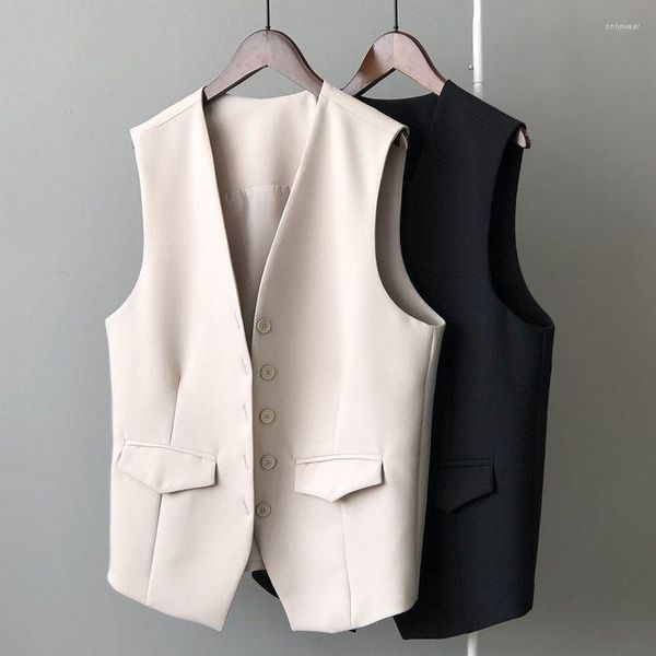 

Women's Vests V-Neck Vest Women Sleeveless Blazer Female Slim Short Buttons Summer Women's Clothing Thin Loose Waistcoat, Black