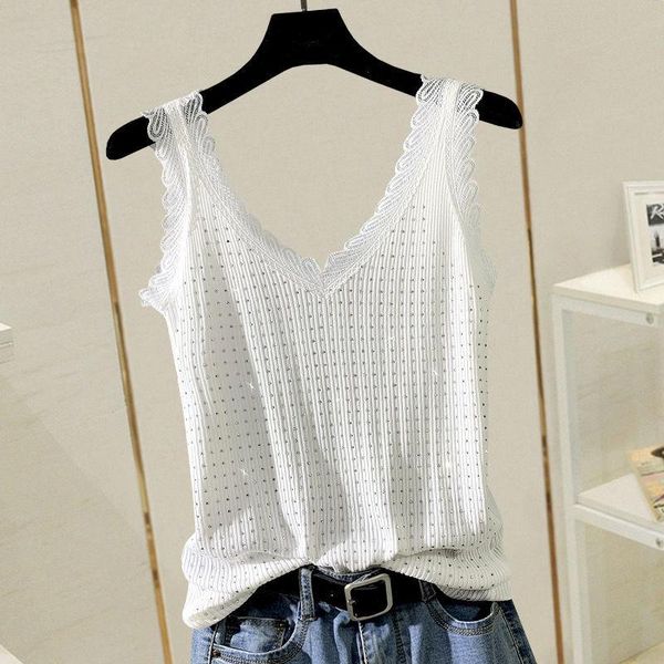 tanks summer women knitted vest female v collar sleeveless camisole lace sequins tank corset for women 2022 new, Black;white
tanks summer women knitted vest female v collar sleeveless camisole lace sequins tank corset for women 2022 new, Black;white